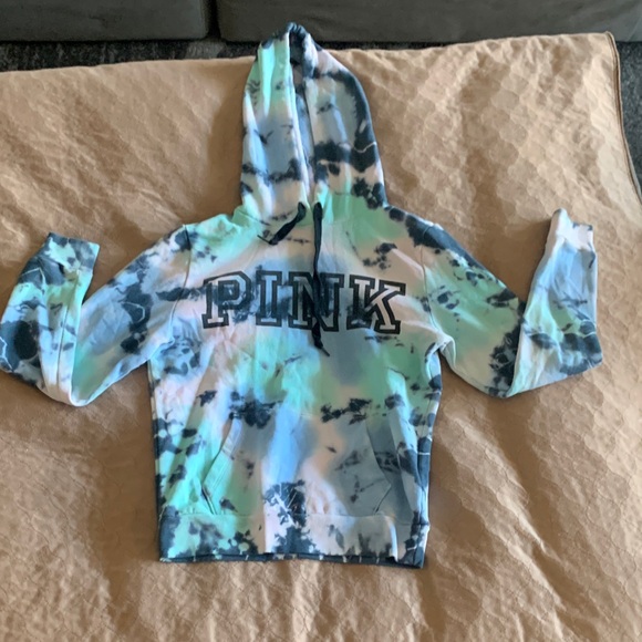 PINK Victoria's Secret Sweaters - PINK Victoria's Secret Tie-Dye Hoodie - Blue and White